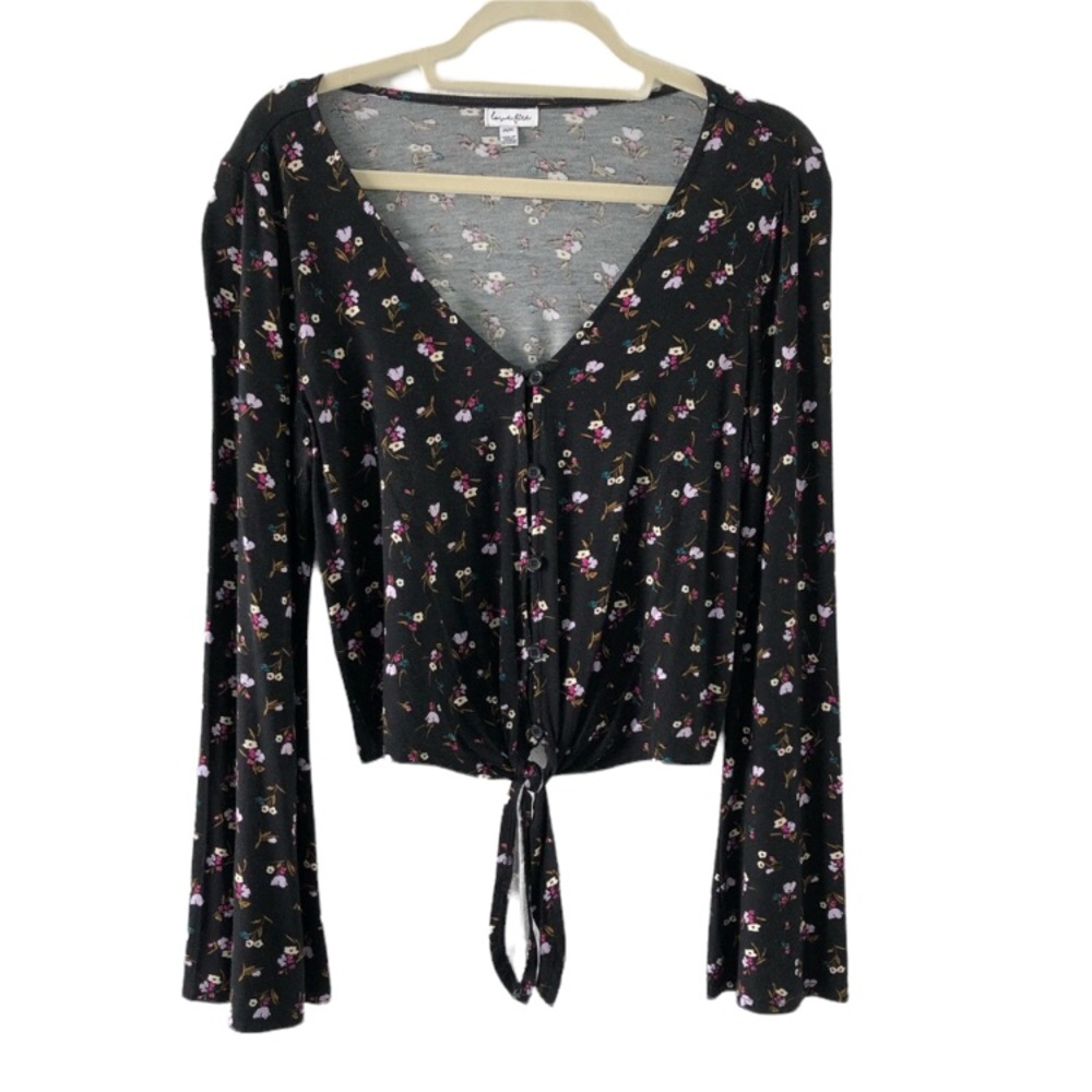Love, Fire Floral Tie Front Long Sleeve Crop Top
